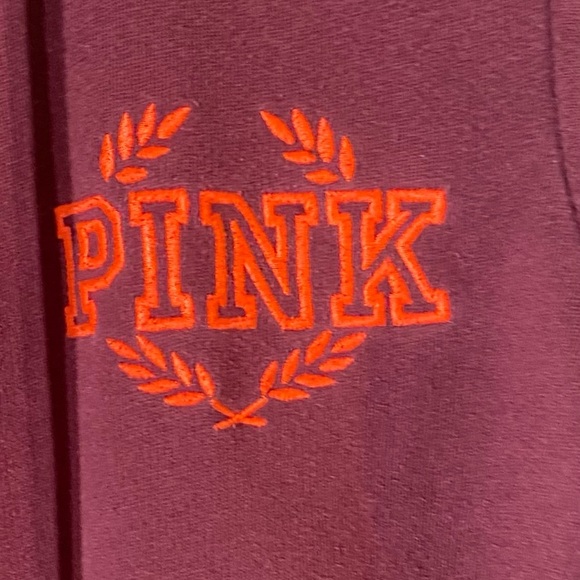 Victoria’s Secret PINK Burgundy 1/4 Zip Hoodie, Size S, Drawstring, PINK Logo - Picture 3 of 7